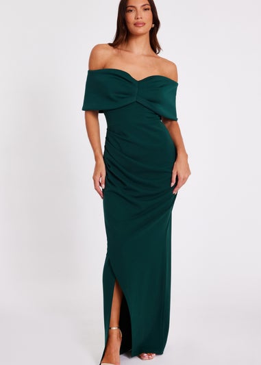 Quiz Green Bardot Wrap Maxi Dress