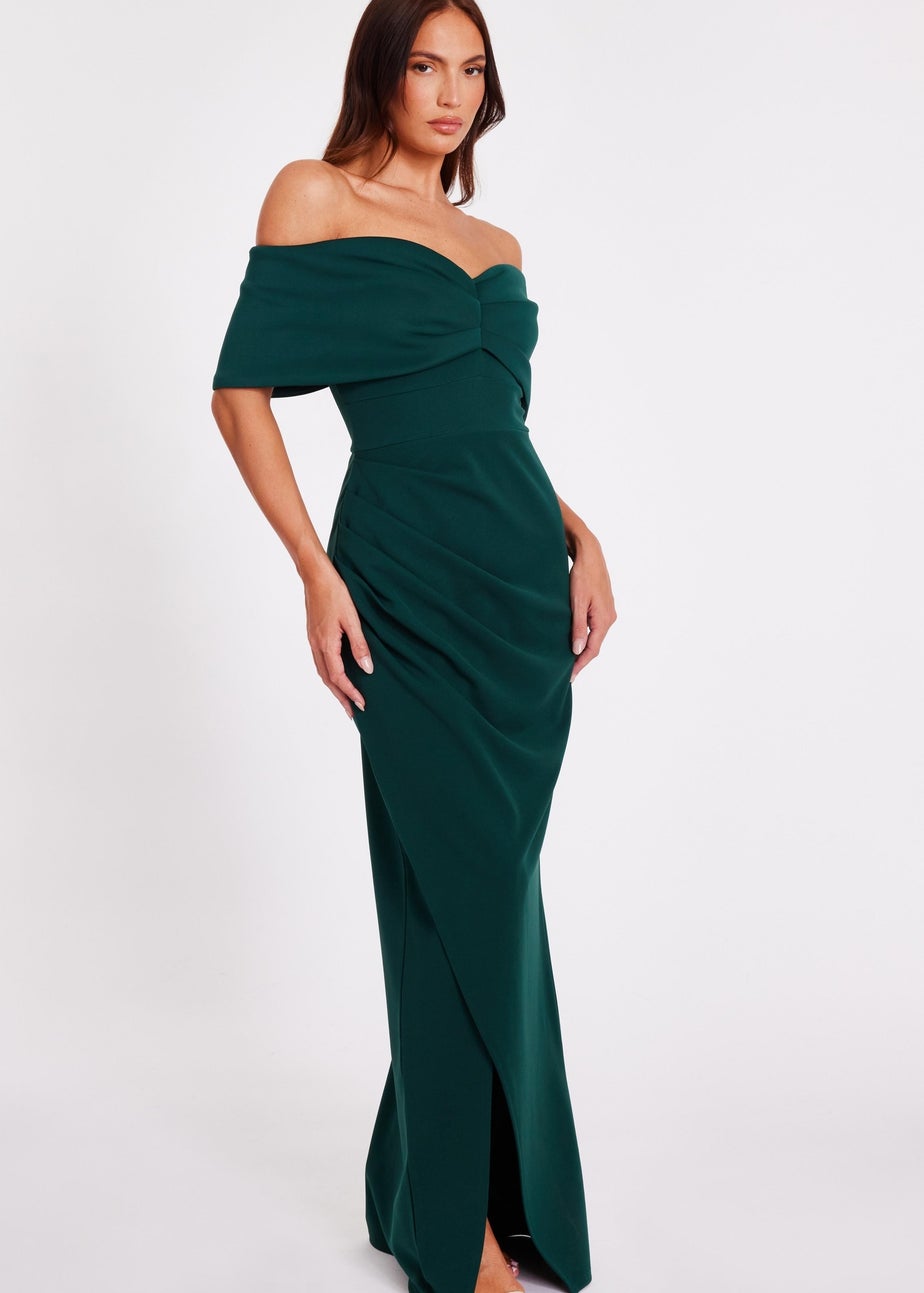 Quiz Green Bardot Wrap Maxi Dress