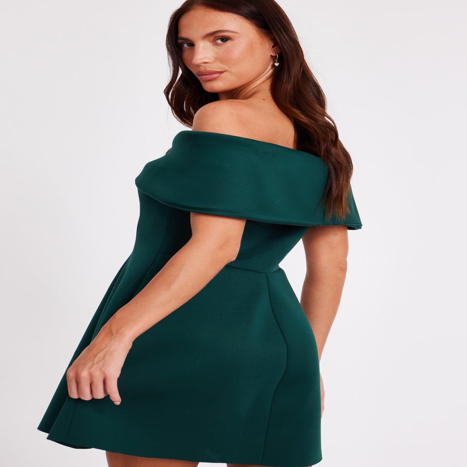 Quiz Green Bardot Bow Skater Dress