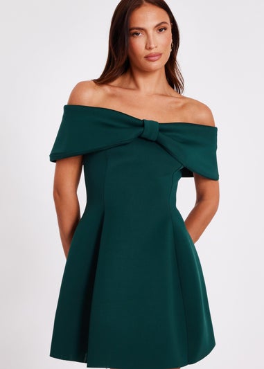 Quiz Green Bardot Bow Skater Dress