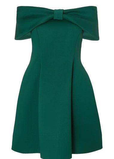 Quiz Green Bardot Bow Skater Dress