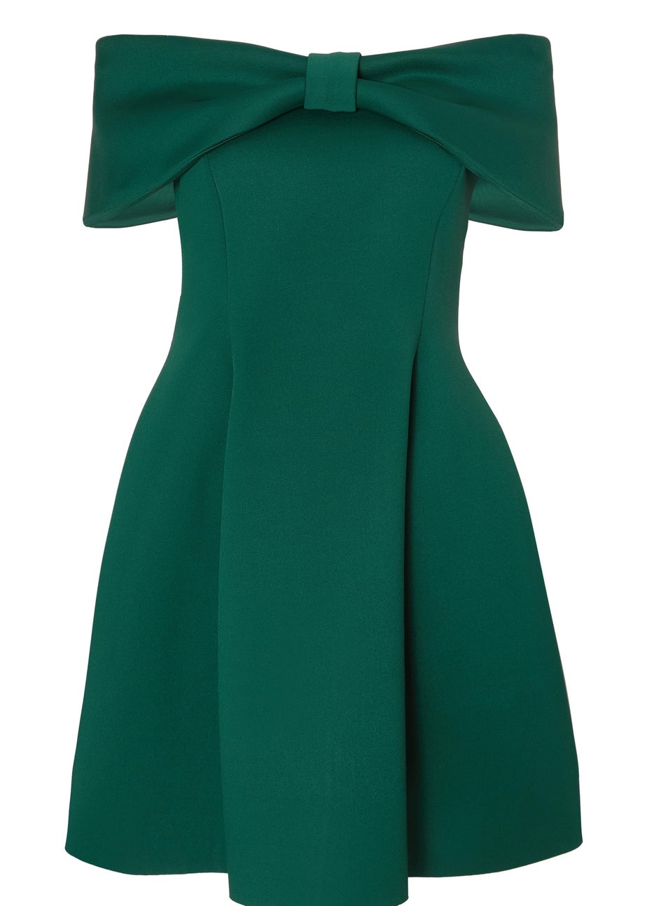 Quiz Green Bardot Bow Skater Dress
