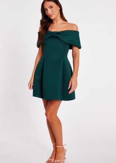 Quiz Green Bardot Bow Skater Dress