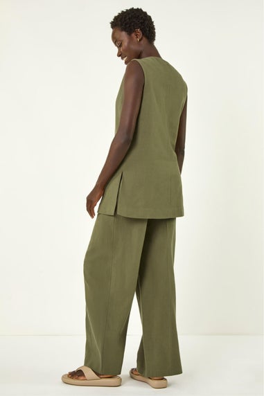 Roman Khaki Longline Button Waistcoat Jacket