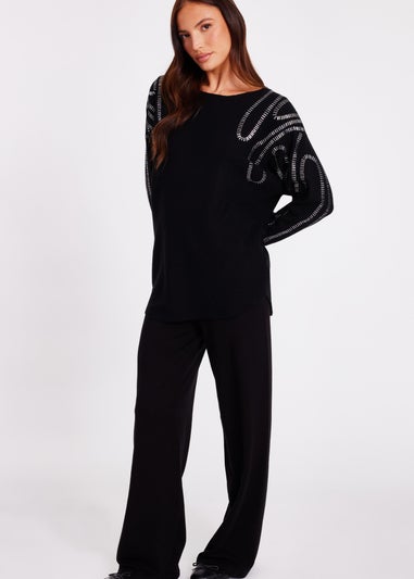 Quiz Black Diamante Stud Jumper