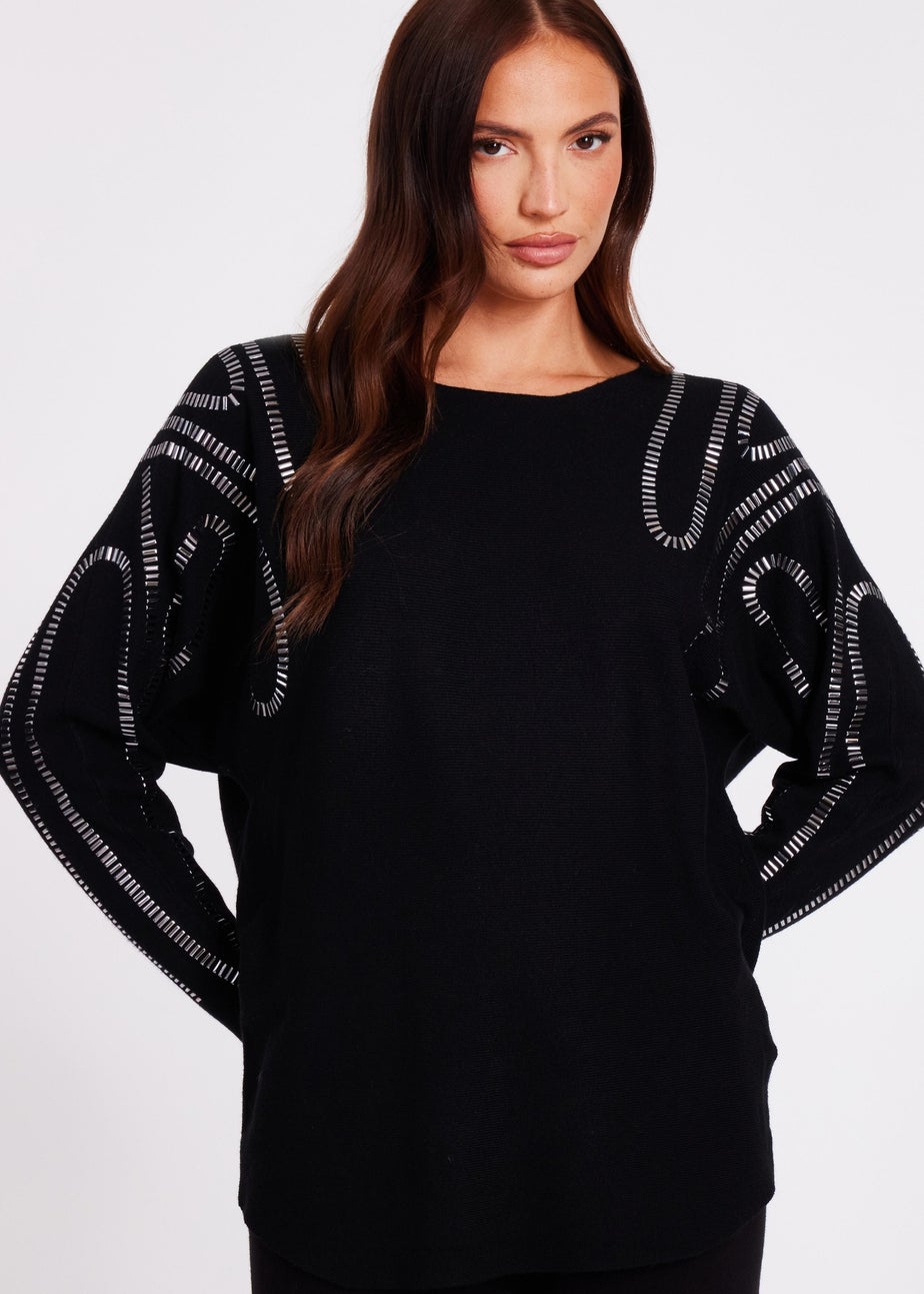 Quiz Black Diamante Stud Jumper