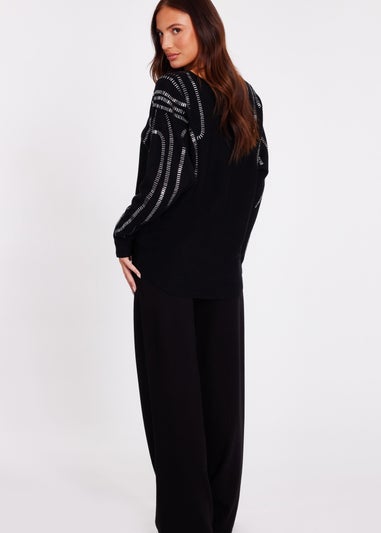 Quiz Black Diamante Stud Jumper