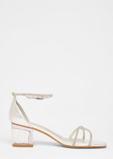 Quiz Silver Twist Strap Heeled Sandal