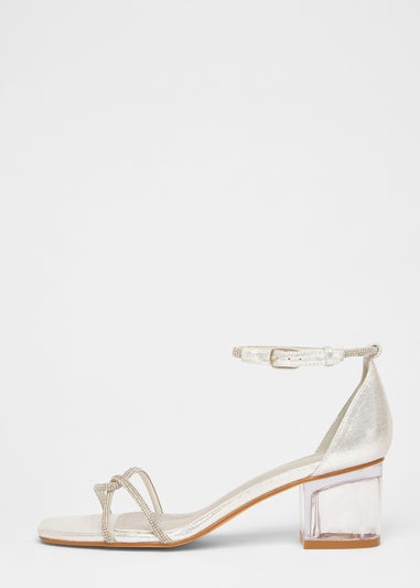 Quiz Silver Twist Strap Heeled Sandal