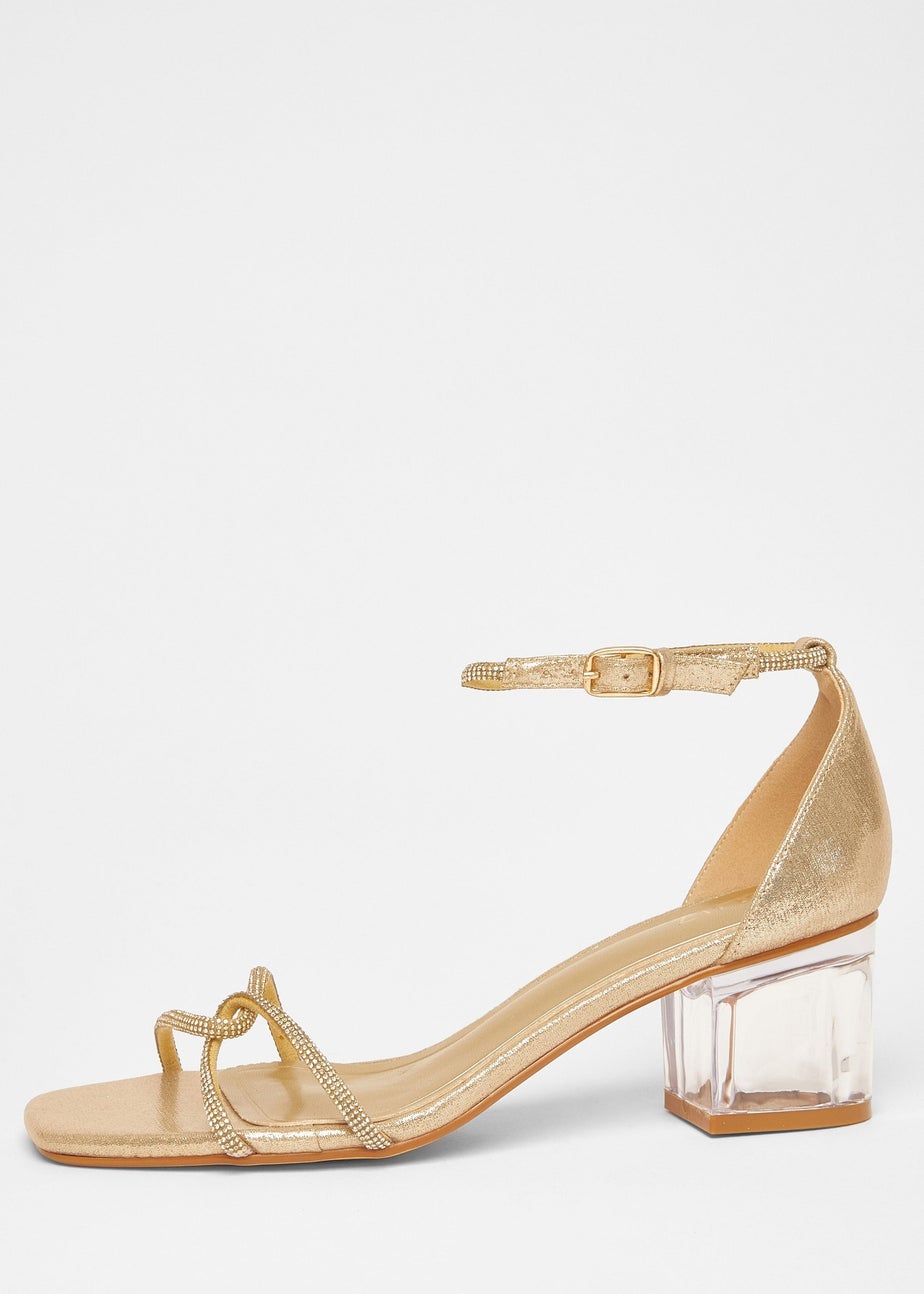 Quiz Gold Twist Strap Heeled Sandal