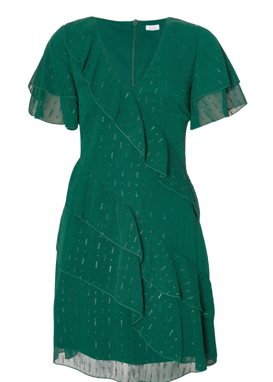 Quiz Green Chiffon Ruffle Mini Dress