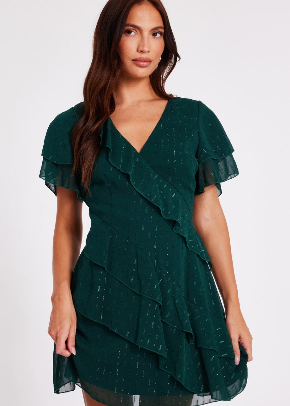 Quiz Green Chiffon Ruffle Mini Dress