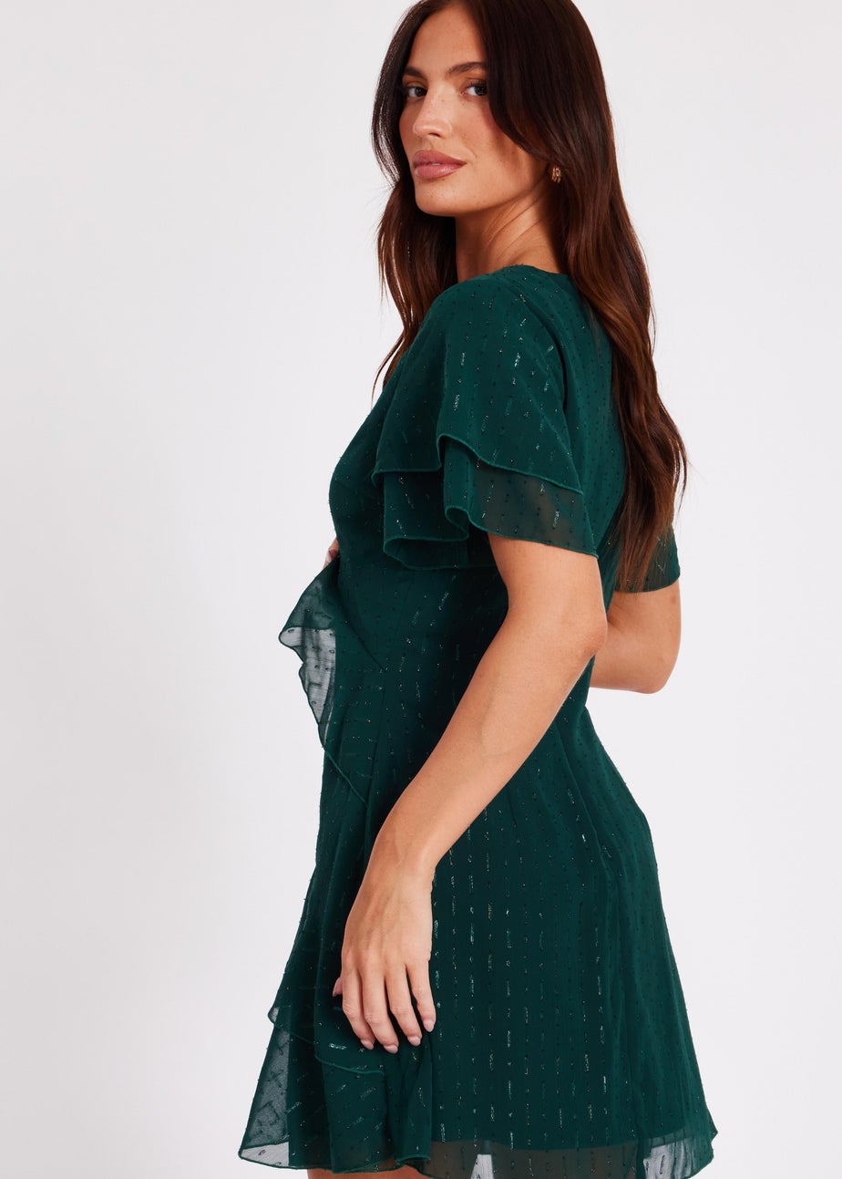 Quiz Green Chiffon Ruffle Mini Dress