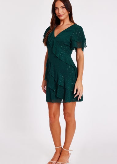Quiz Green Chiffon Ruffle Mini Dress