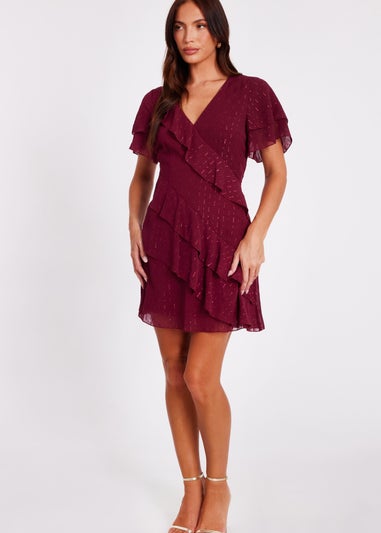 Quiz Red Chiffon Ruffle Mini Dress
