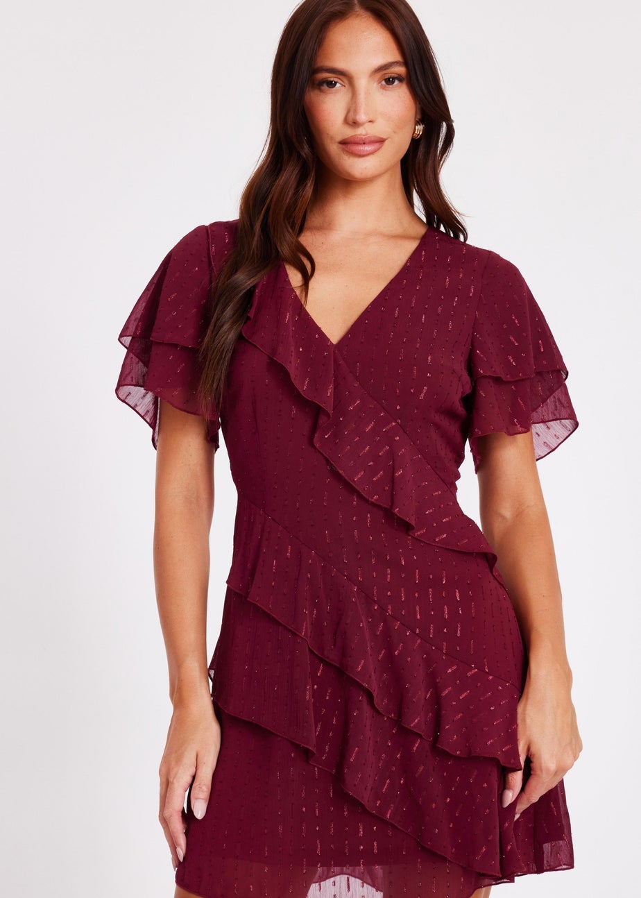 Quiz Red Chiffon Ruffle Mini Dress