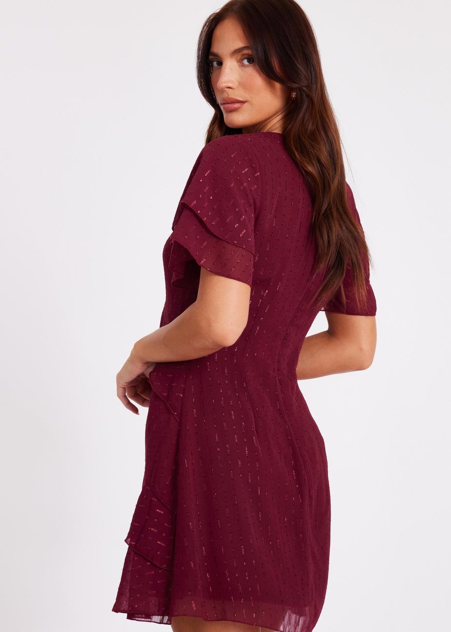 Quiz Red Chiffon Ruffle Mini Dress