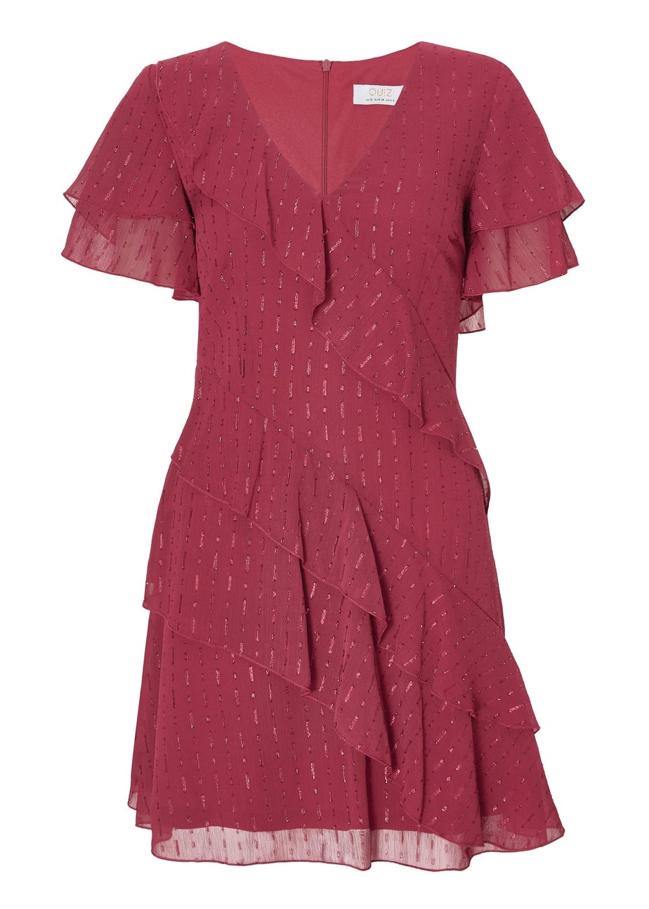 Quiz Red Chiffon Ruffle Mini Dress