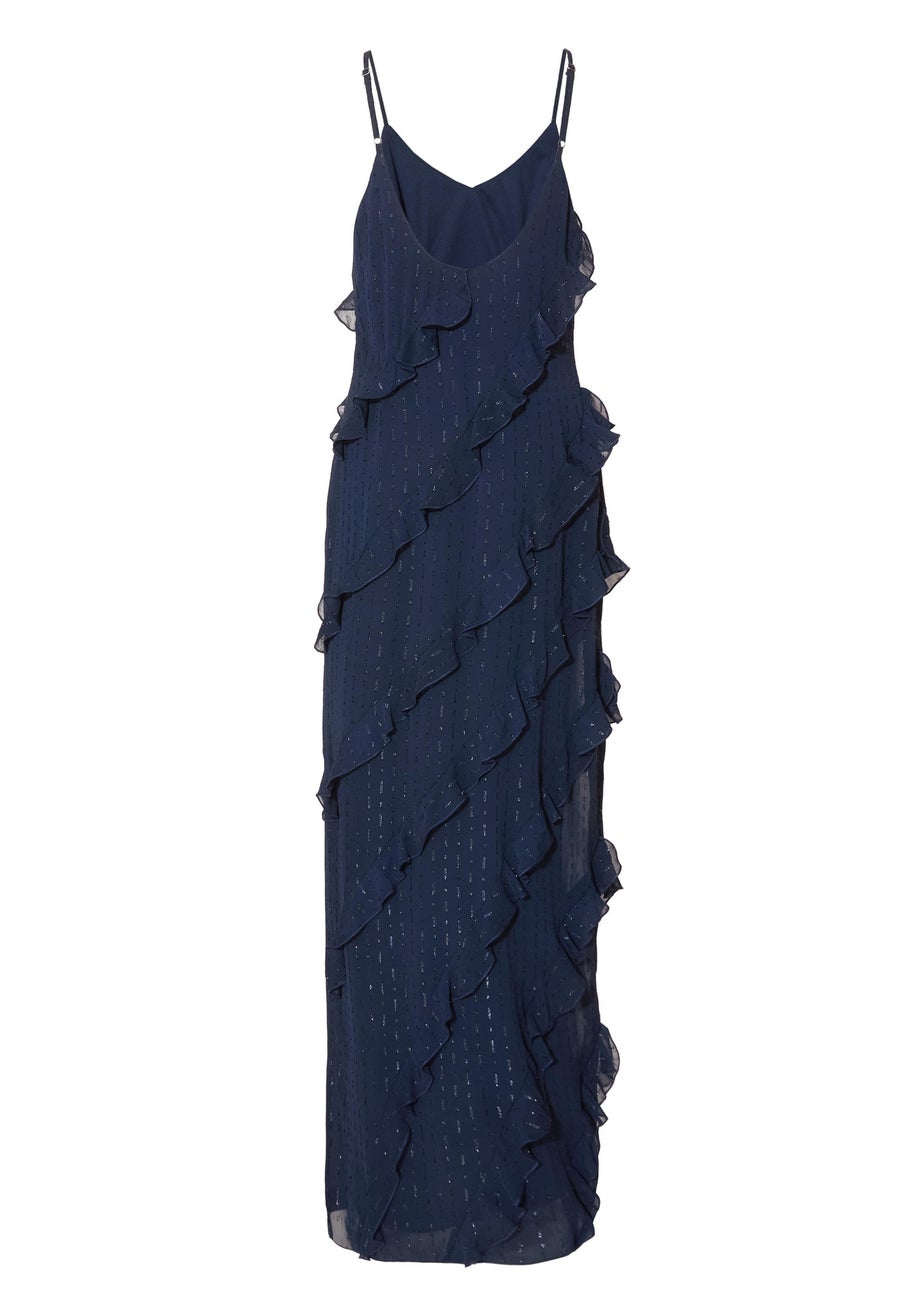 Quiz Navy Chiffon Ruffle Midaxi Dress