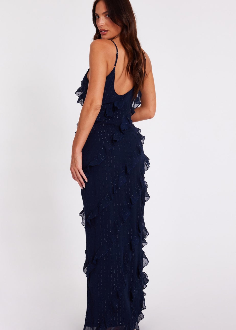 Quiz Navy Chiffon Ruffle Midaxi Dress