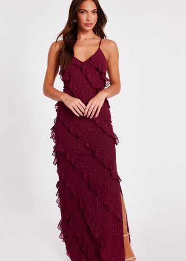 Quiz Red Chiffon Ruffle Midaxi Dress