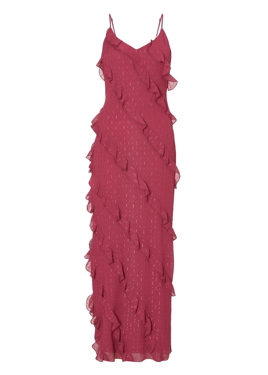 Quiz Red Chiffon Ruffle Midaxi Dress