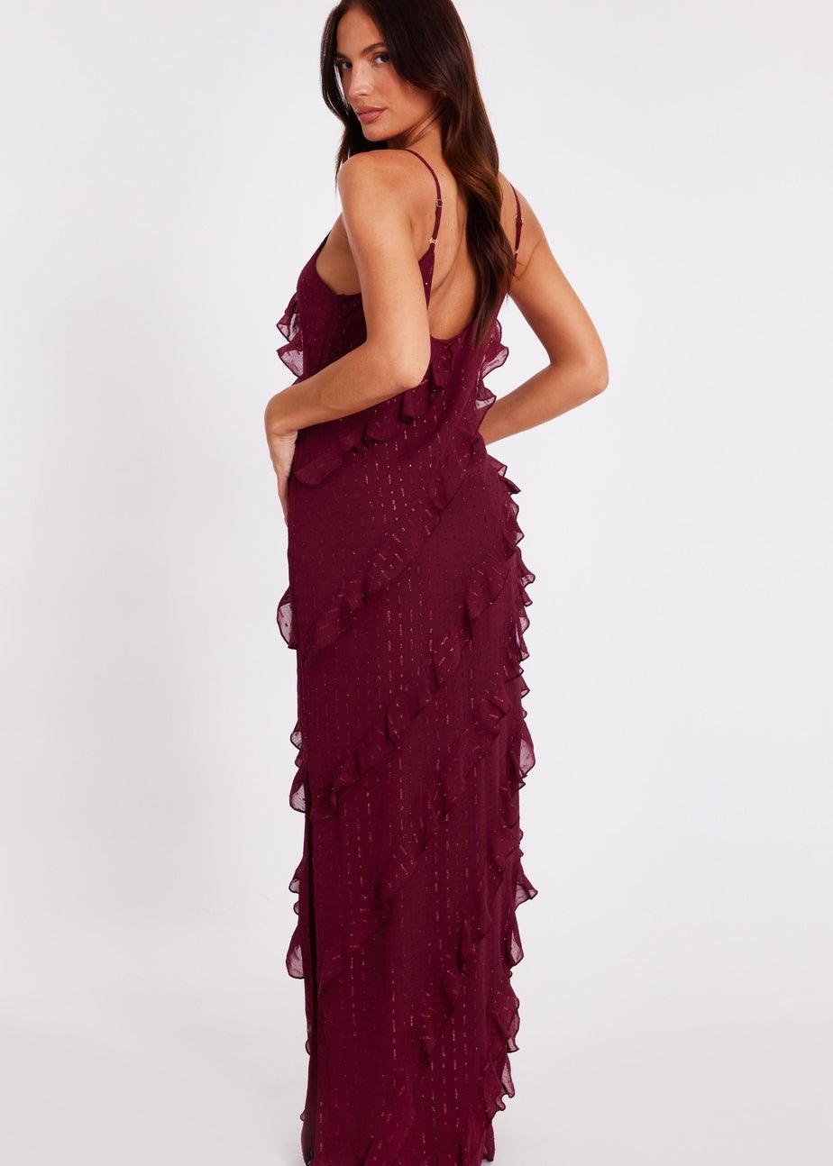 Quiz Red Chiffon Ruffle Midaxi Dress