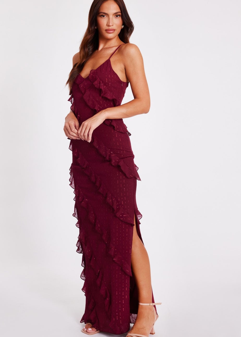 Quiz Red Chiffon Ruffle Midaxi Dress