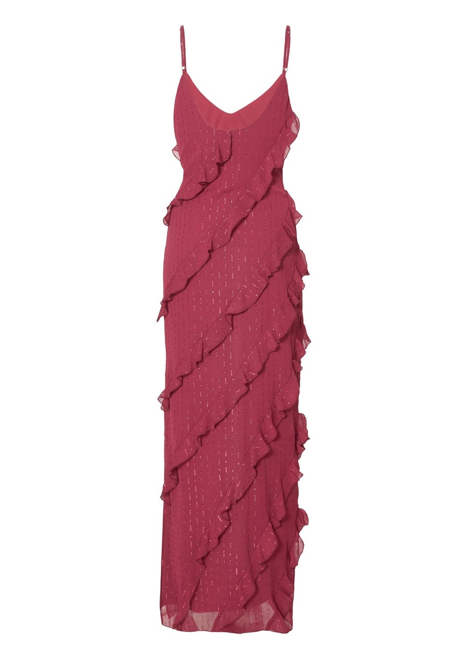 Quiz Red Chiffon Ruffle Midaxi Dress