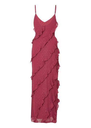 Quiz Red Chiffon Ruffle Midaxi Dress
