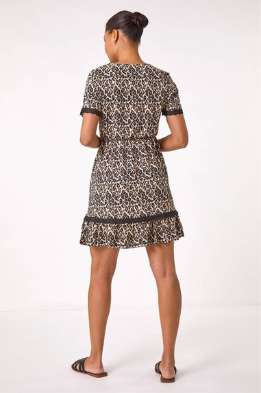 Roman Natural Animal Print Embroidered Stretch Short Dress
