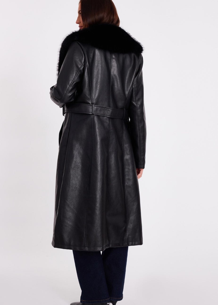 Quiz Black Faux Leather Trench Coat