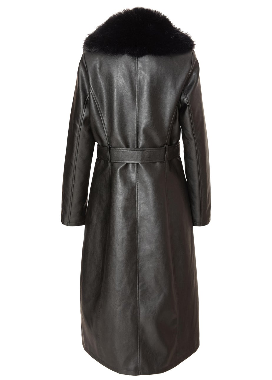 Quiz Black Faux Leather Trench Coat