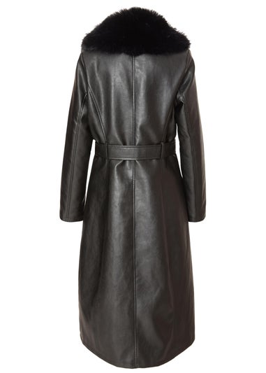 Quiz Black Faux Leather Trench Coat