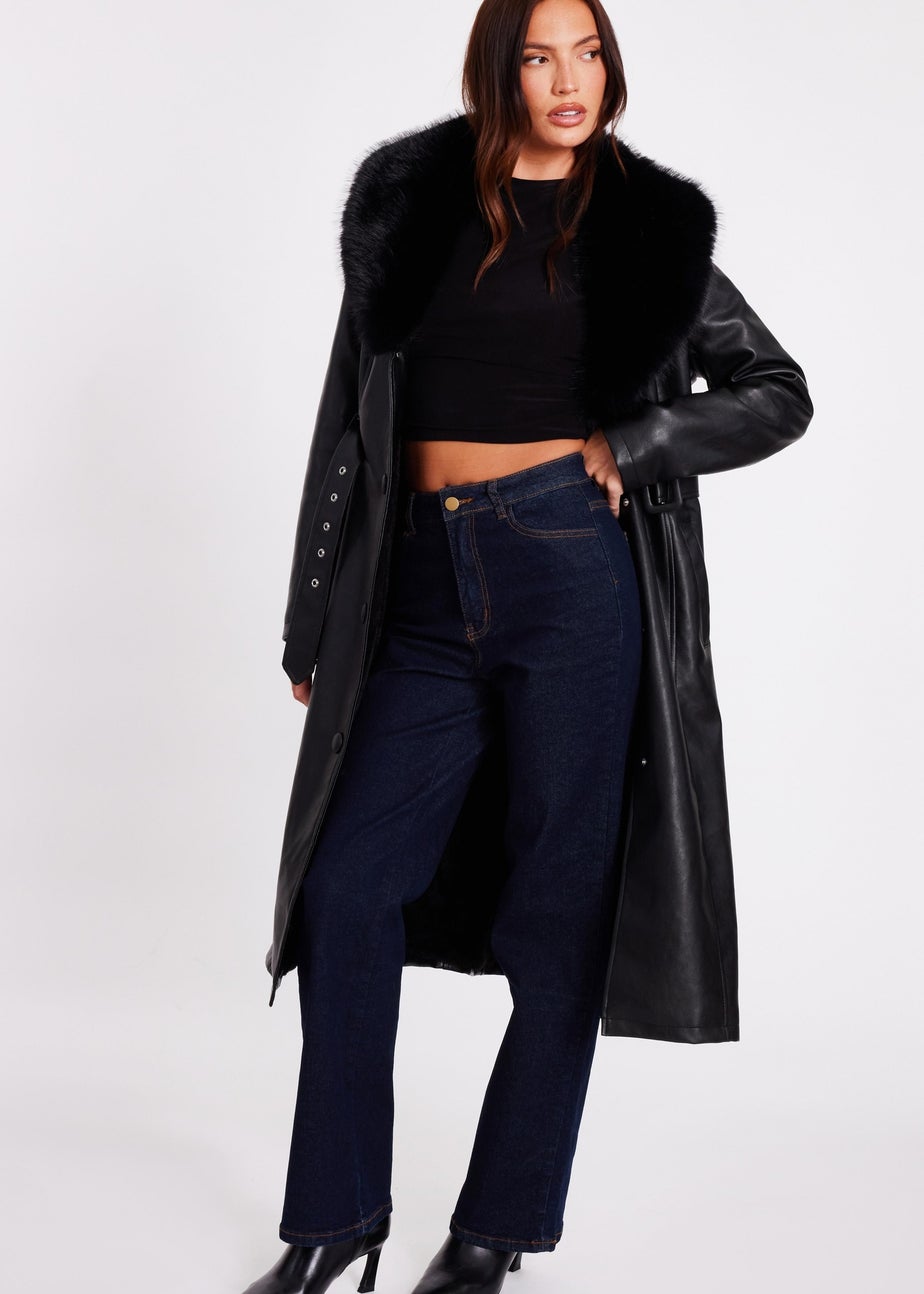 Quiz Black Faux Leather Trench Coat