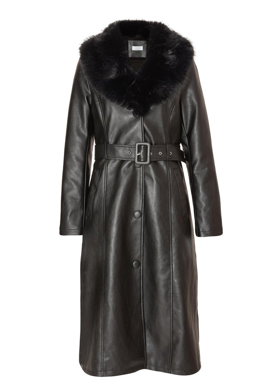 Quiz Black Faux Leather Trench Coat