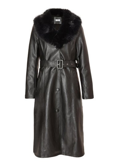 Quiz Black Faux Leather Trench Coat