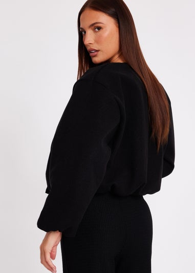 Quiz Black Bubble Hem Bomber Jacket