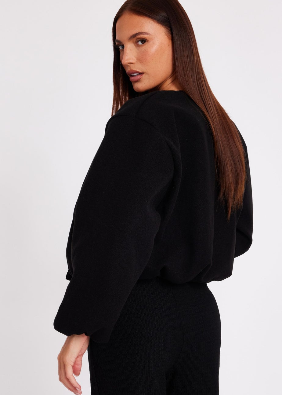 Quiz Black Bubble Hem Bomber Jacket