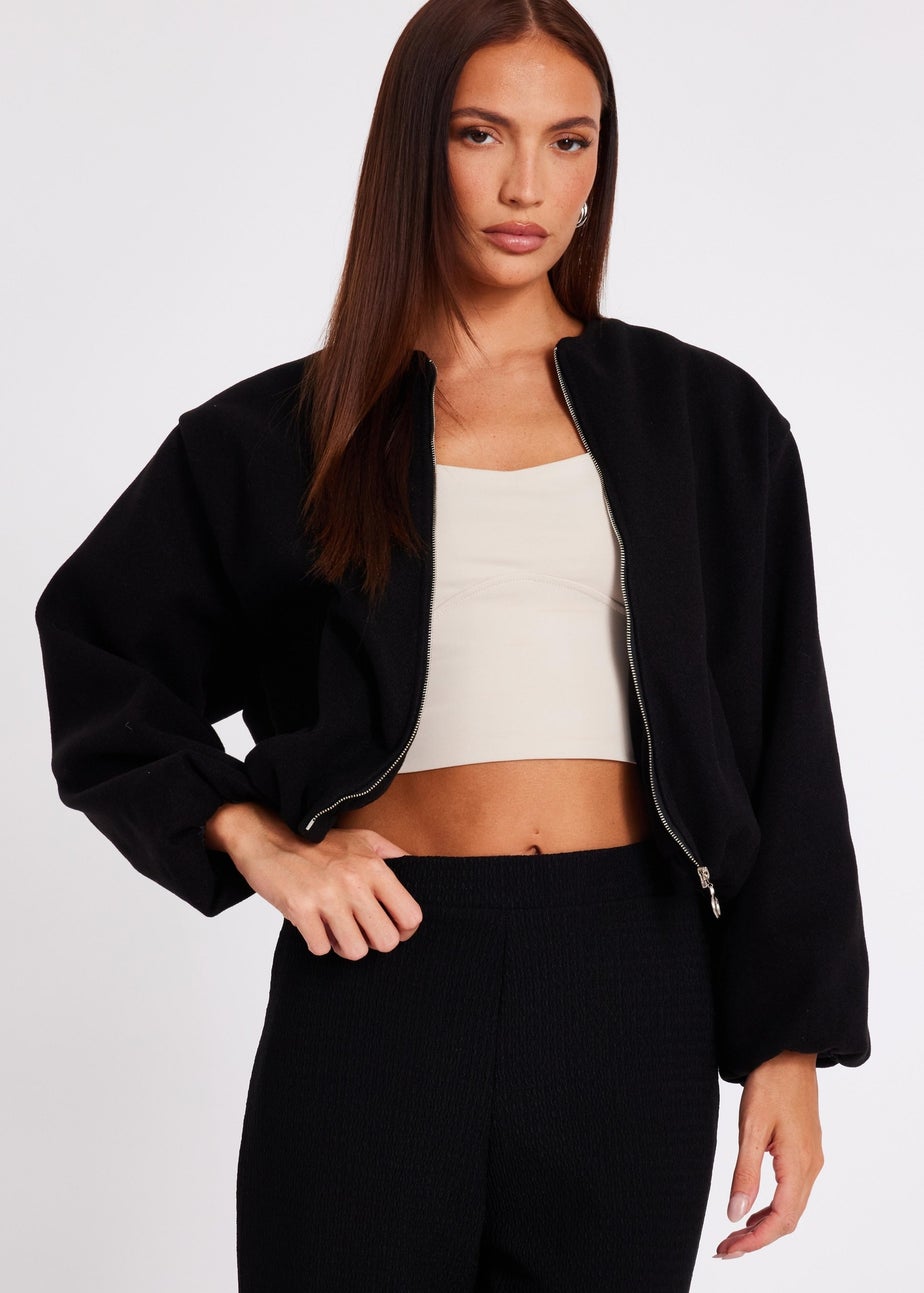 Quiz Black Bubble Hem Bomber Jacket