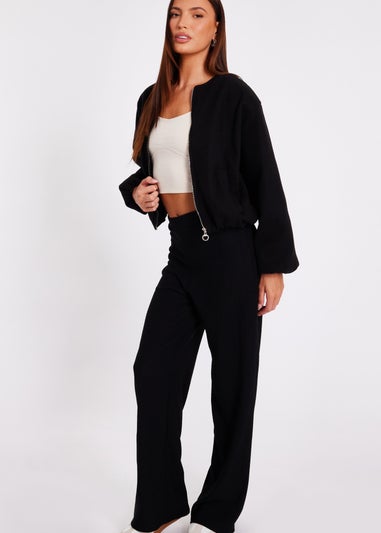 Quiz Black Bubble Hem Bomber Jacket