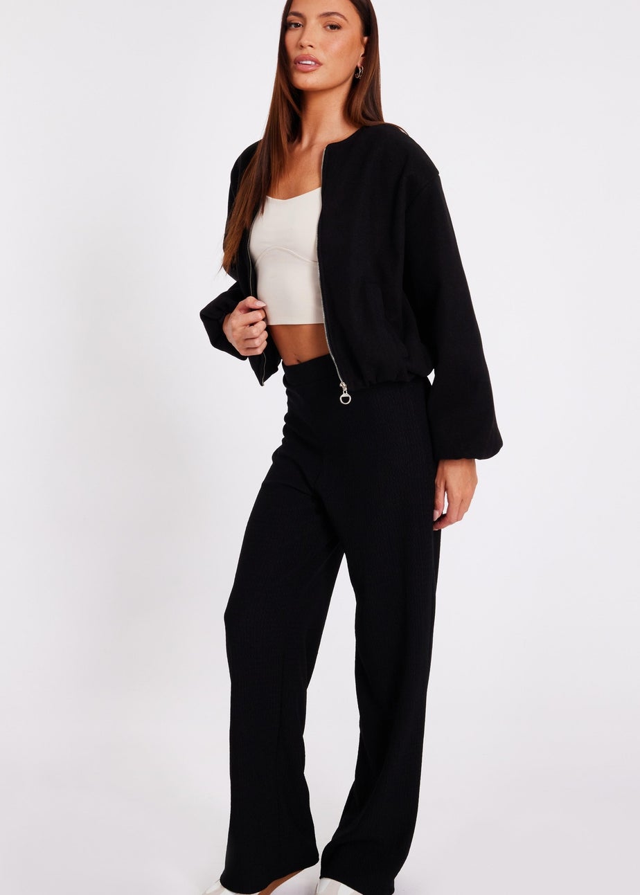Quiz Black Bubble Hem Bomber Jacket