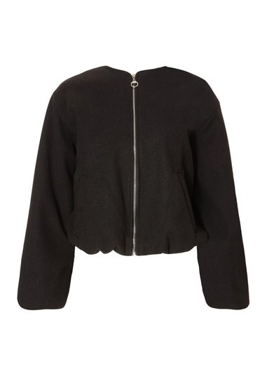 Quiz Black Bubble Hem Bomber Jacket