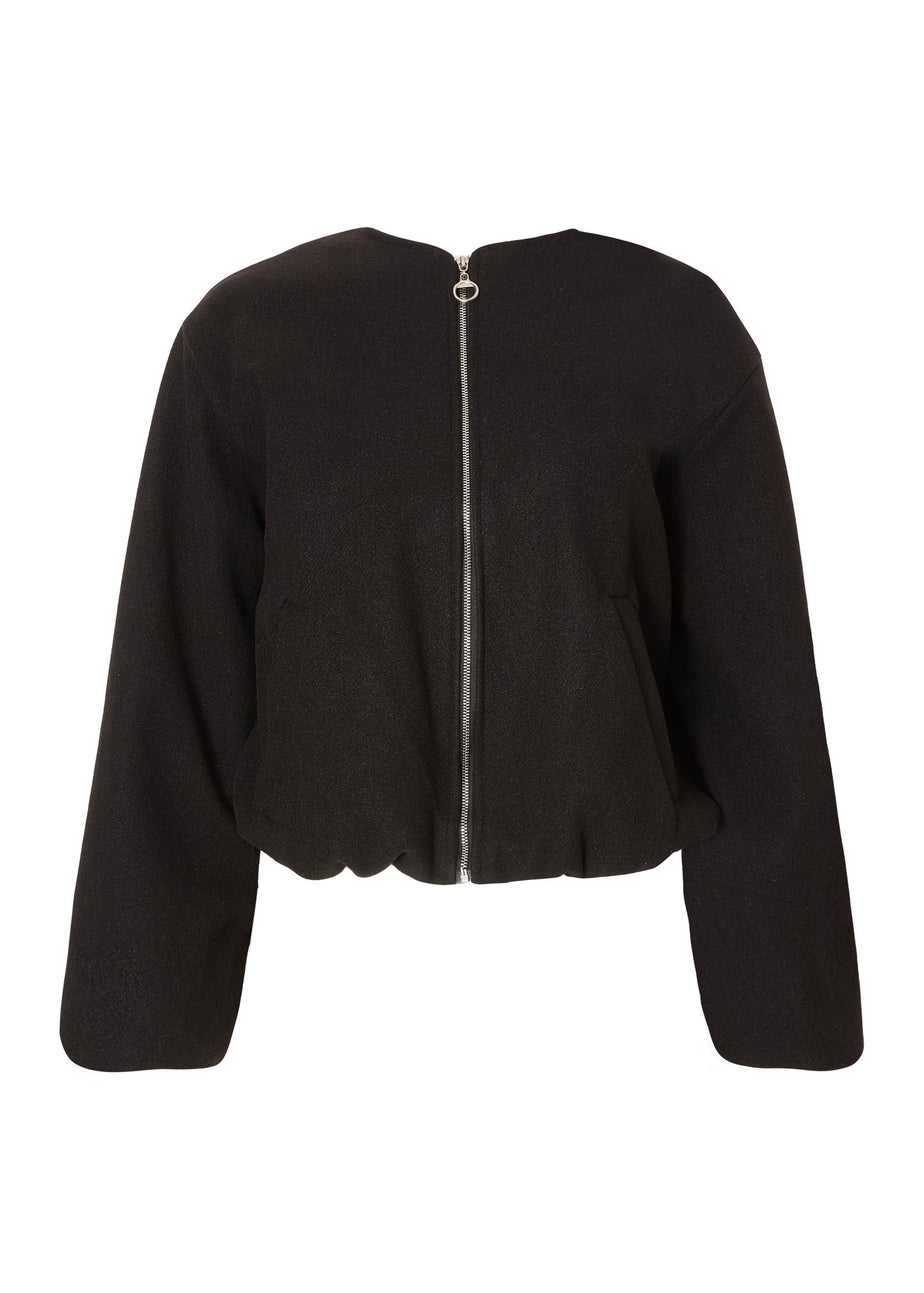 Quiz Black Bubble Hem Bomber Jacket