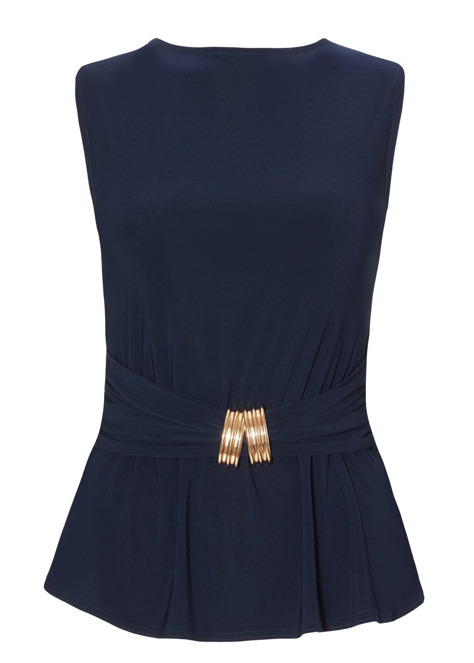 Quiz Navy Buckle Waist Top