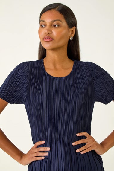 Roman Navy Plisse Short Sleeve Top