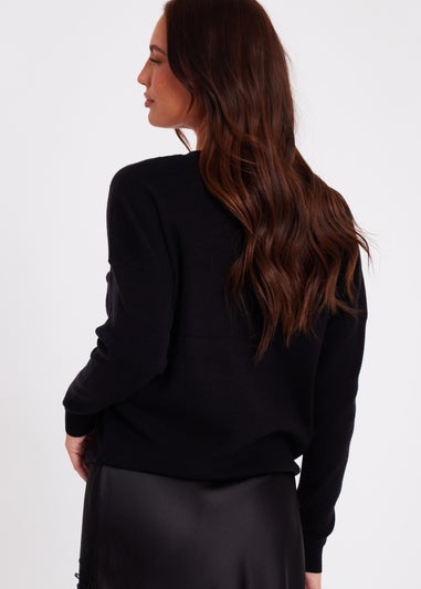 Quiz Black Sequin Bow Jumper
