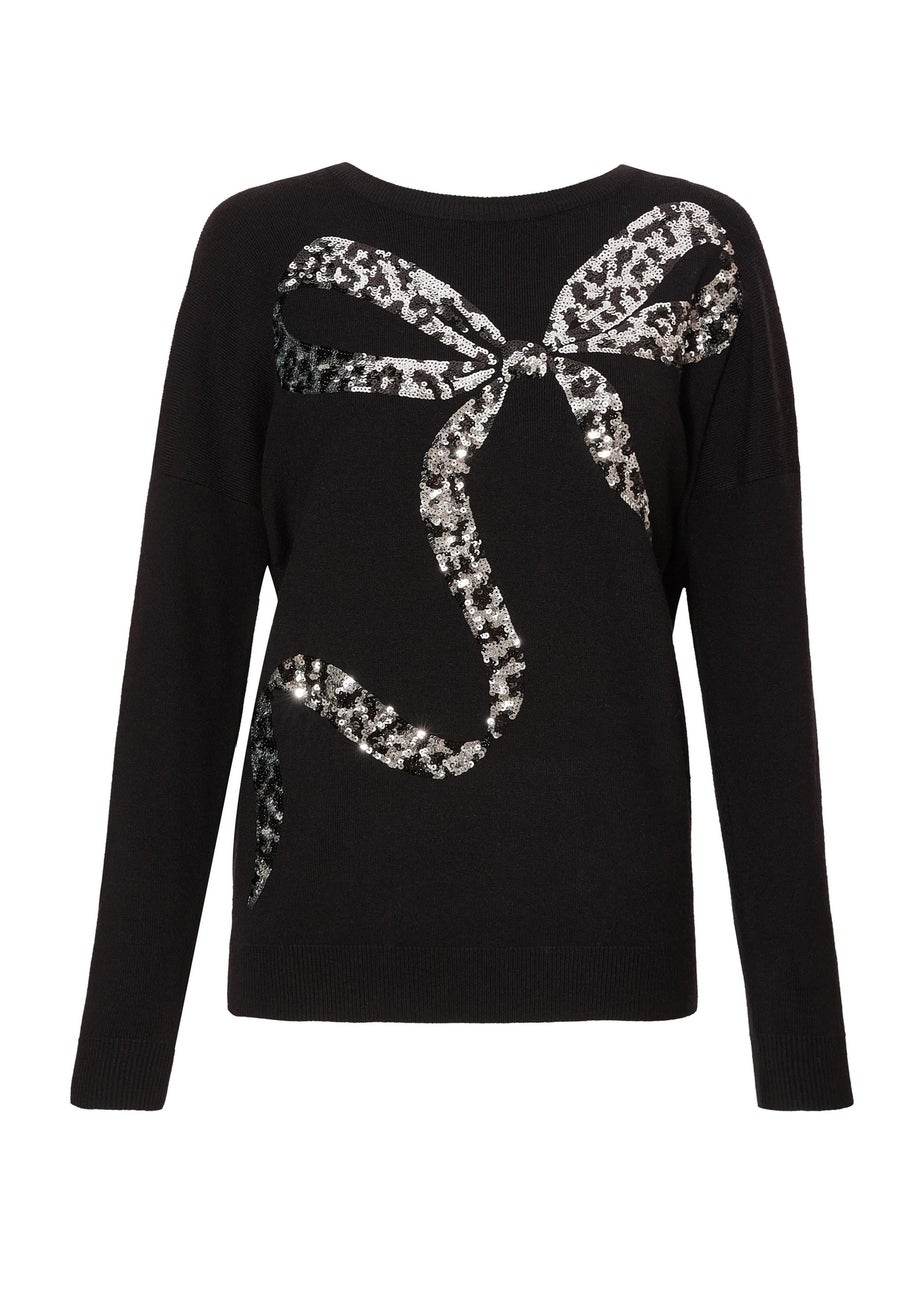 Quiz Black Sequin Bow Jumper