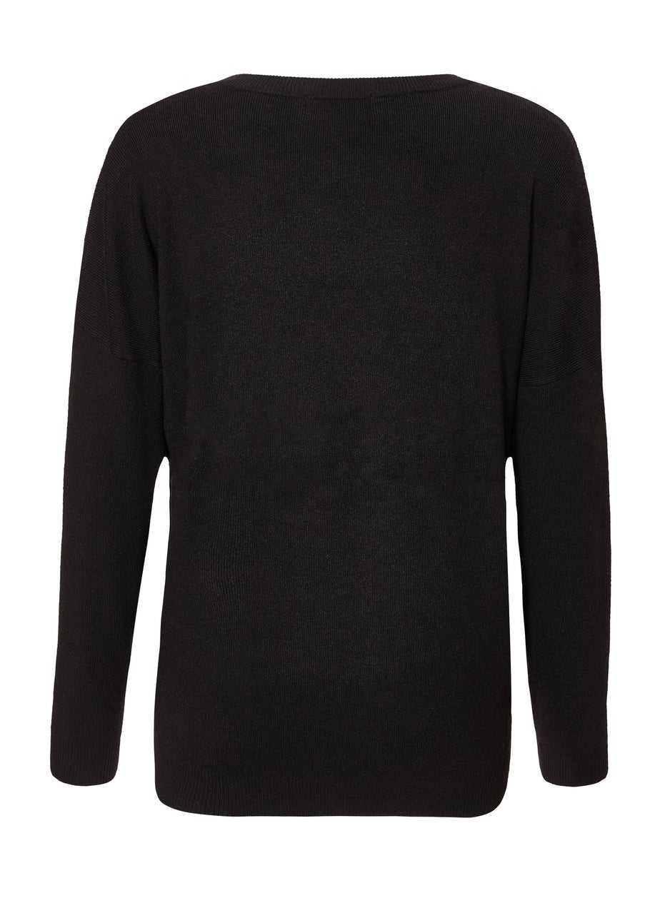 Quiz Black Sequin Bow Jumper