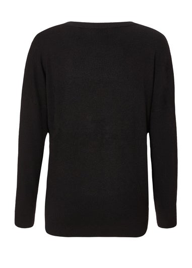 Quiz Black Sequin Bow Jumper
